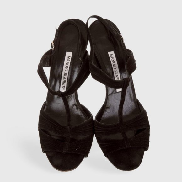 Manolo Blahnik Suede T-Strap Sandals Heels - Picture 11 of 13